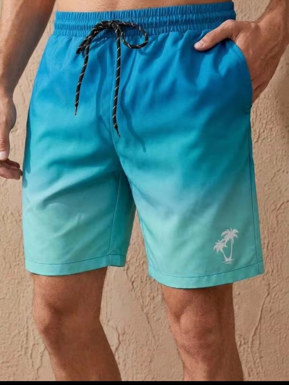 Men's Aqua Blue Ombre Swim Trunks with Palm Logo 3x/4x